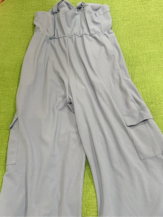 HALARA Pants - HALARA Dusty Blue Wide-Leg Cargo Jumpsuit with Straps